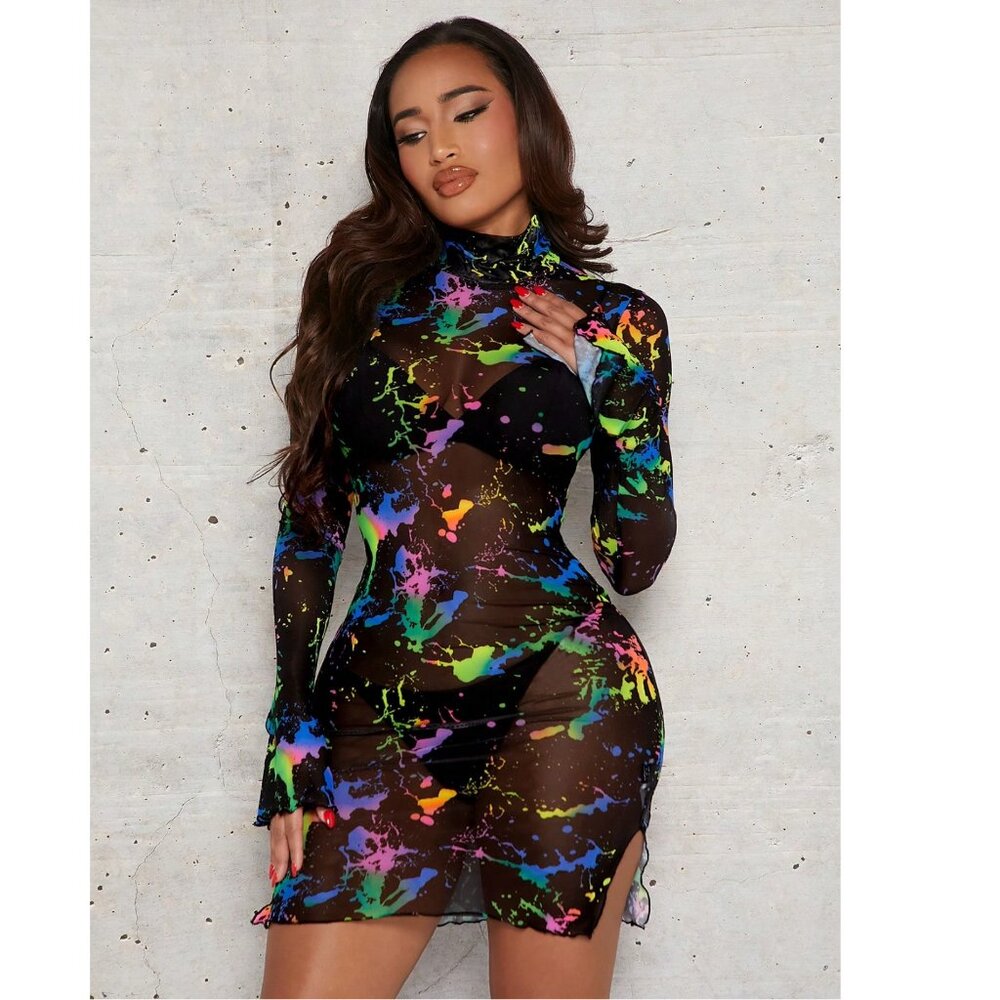 2 for $10 Mock Neck Mesh Mini Dress Large